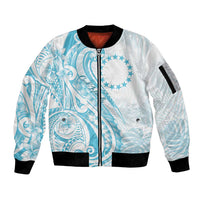 Kia Orana Cook Islands Sleeve Zip Bomber Jacket Moana Plumeria Tropical Waves - Polynesian Pride