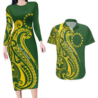 Kia Orana Cook Islands Couples Matching Long Sleeve Bodycon Dress and Hawaiian Shirt Plumeria Tropical Waves - Polynesian Pride