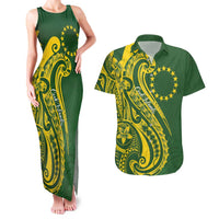 Kia Orana Cook Islands Couples Matching Tank Maxi Dress and Hawaiian Shirt Plumeria Tropical Waves - Polynesian Pride