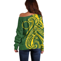 Kia Orana Cook Islands Off Shoulder Sweater Plumeria Tropical Waves - Polynesian Pride