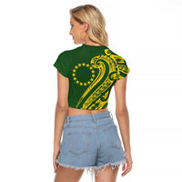 Kia Orana Cook Islands Raglan Cropped T Shirt Plumeria Tropical Waves - Polynesian Pride