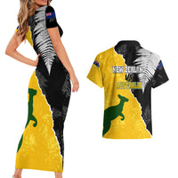 Australia Rugby Mix New Zealands Rugby Couples Matching Short Sleeve Bodycon Dress and Hawaiian Shirt Wallabies Versus Silver Fern Sporty Basic LT7 - Polynesian Pride