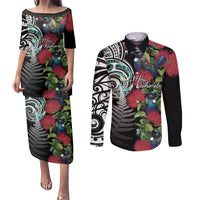 Meri Kirihimete New Zealand Couples Matching Puletasi and Long Sleeve Button Shirt Tui on Pohutukawa