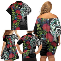 Meri Kirihimete New Zealand Family Matching Off Shoulder Short Dress and Hawaiian Shirt Tui on Pohutukawa LT7 - Polynesian Pride