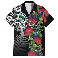Meri Kirihimete New Zealand Family Matching Off Shoulder Short Dress and Hawaiian Shirt Tui on Pohutukawa LT7 Dad's Shirt - Short Sleeve Black - Polynesian Pride