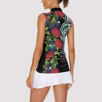 Meri Kirihimete New Zealand Women Sleeveless Polo Shirt Tui on Pohutukawa LT7 - Polynesian Pride
