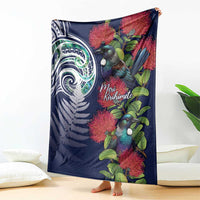 Meri Kirihimete New Zealand Blanket Tui on Pohutukawa - Blue Ver