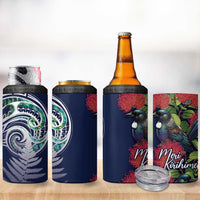 Meri Kirihimete New Zealand 4 in 1 Can Cooler Tumbler Tui on Pohutukawa - Blue Ver