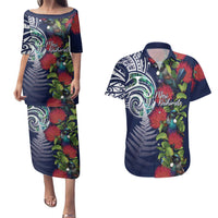 Meri Kirihimete New Zealand Couples Matching Puletasi and Hawaiian Shirt Tui on Pohutukawa - Blue Ver