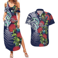 Meri Kirihimete New Zealand Couples Matching Summer Maxi Dress and Hawaiian Shirt Tui on Pohutukawa - Blue Ver