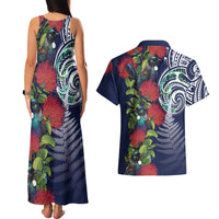 Meri Kirihimete New Zealand Couples Matching Tank Maxi Dress and Hawaiian Shirt Tui on Pohutukawa - Blue Ver