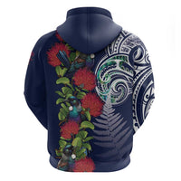 Meri Kirihimete New Zealand Zip Hoodie Tui on Pohutukawa - Blue Ver
