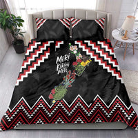 New Zealand Christmas Taniko Poutama Bedding Set Flora Map with Birds - Polynesian Pride