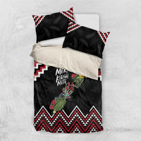 New Zealand Christmas Taniko Poutama Bedding Set Flora Map with Birds - Polynesian Pride