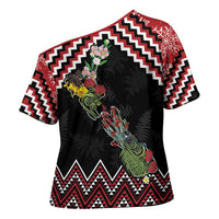 New Zealand Christmas Taniko Poutama Cross Shoulder Shirt Flora Map with Birds LT7 - Polynesian Pride