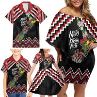 New Zealand Christmas Taniko Poutama Family Matching Off Shoulder Short Dress and Hawaiian Shirt Flora Map with Birds - Polynesian Pride