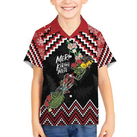 New Zealand Christmas Taniko Poutama Family Matching Off Shoulder Short Dress and Hawaiian Shirt Flora Map with Birds - Polynesian Pride