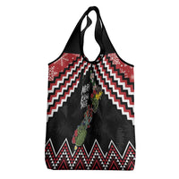 New Zealand Christmas Taniko Poutama Grocery Bag Flora Map with Birds - Polynesian Pride