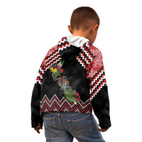 New Zealand Christmas Taniko Poutama Kid Hoodie Flora Map with Birds - Polynesian Pride