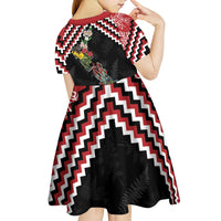 New Zealand Christmas Taniko Poutama Kid Short Sleeve Dress Flora Map with Birds - Polynesian Pride