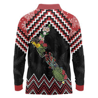 New Zealand Christmas Taniko Poutama Long Sleeve Polo Shirt Flora Map with Birds - Polynesian Pride