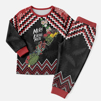 New Zealand Christmas Taniko Poutama Christmas Pajama Set Flora Map with Birds - Polynesian Pride