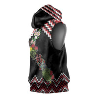 New Zealand Christmas Taniko Poutama Sleeveless Hoodie Flora Map with Birds LT7 - Polynesian Pride