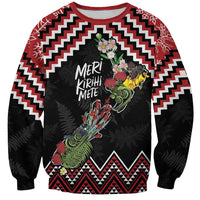 New Zealand Christmas Taniko Poutama Sweatshirt Flora Map with Birds - Polynesian Pride