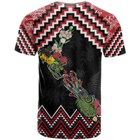 New Zealand Christmas Taniko Poutama T Shirt Flora Map with Birds - Polynesian Pride