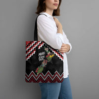 New Zealand Christmas Taniko Poutama Tote Bag Flora Map with Birds - Polynesian Pride
