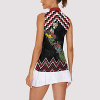 New Zealand Christmas Taniko Poutama Women Sleeveless Polo Shirt Flora Map with Birds - Polynesian Pride