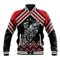 New Zealand Christmas Taniko Poutama Baseball Jacket Mountainscape Maori Fern LT7 Unisex Black - Polynesian Pride