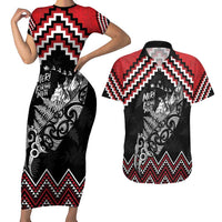New Zealand Christmas Taniko Poutama Couples Matching Short Sleeve Bodycon Dress and Hawaiian Shirt Mountainscape Maori Fern - Polynesian Pride