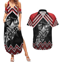 New Zealand Christmas Taniko Poutama Couples Matching Summer Maxi Dress and Hawaiian Shirt Mountainscape Maori Fern - Polynesian Pride