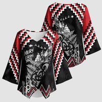 New Zealand Christmas Taniko Poutama Kimono Sleeve Blouse Mountainscape Maori Fern - Polynesian Pride