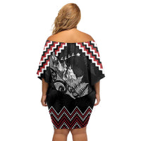 New Zealand Christmas Taniko Poutama Off Shoulder Short Dress Mountainscape Maori Fern - Polynesian Pride