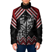 New Zealand Christmas Taniko Poutama Padded Jacket Mountainscape Maori Fern LT7 Men Black - Polynesian Pride