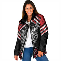 New Zealand Christmas Taniko Poutama Padded Jacket Mountainscape Maori Fern LT7 Women Black - Polynesian Pride