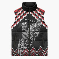 New Zealand Christmas Taniko Poutama Sleeveless Puffer Jacket Mountainscape Maori Fern LT7 Unisex Black - Polynesian Pride