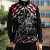 New Zealand Christmas Taniko Poutama Sleeveless Puffer Jacket Mountainscape Maori Fern LT7 - Polynesian Pride