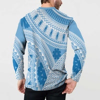 Bula Fiji Classic Masi Tapa Button Sweatshirt Turquoise - Polynesian Pride