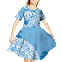 Bula Fiji Classic Masi Tapa Kid Short Sleeve Dress Turquoise - Polynesian Pride