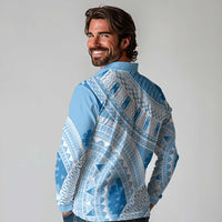 Bula Fiji Classic Masi Tapa Long Sleeve Polo Shirt Turquoise - Polynesian Pride