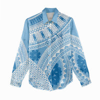Bula Fiji Classic Masi Tapa Women Casual Shirt Turquoise - Polynesian Pride