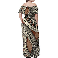 Bula Fiji Classic Masi Tapa Family Matching Off Shoulder Maxi Dress and Hawaiian Shirt Vintage Brown - Polynesian Pride