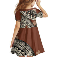 Bula Fiji Classic Masi Tapa Family Matching Off Shoulder Short Dress and Hawaiian Shirt Vintage Brown - Polynesian Pride