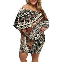 Bula Fiji Classic Masi Tapa Family Matching Off Shoulder Short Dress and Hawaiian Shirt Vintage Brown - Polynesian Pride