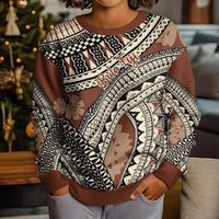 Bula Fiji Classic Masi Tapa Kid Ugly Christmas Sweater Vintage Brown - Polynesian Pride