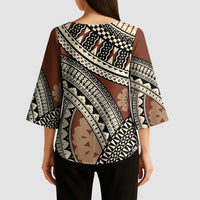Bula Fiji Classic Masi Tapa Kimono Sleeve Blouse Vintage Brown - Polynesian Pride