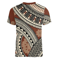 Bula Fiji Classic Masi Tapa Women V-Neck T-Shirt Vintage Brown - Polynesian Pride